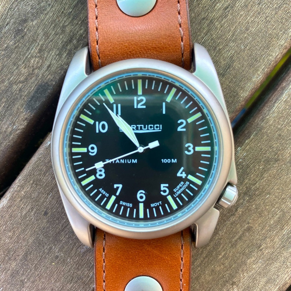 Bertucci men’s titanium 100m watch leather strap